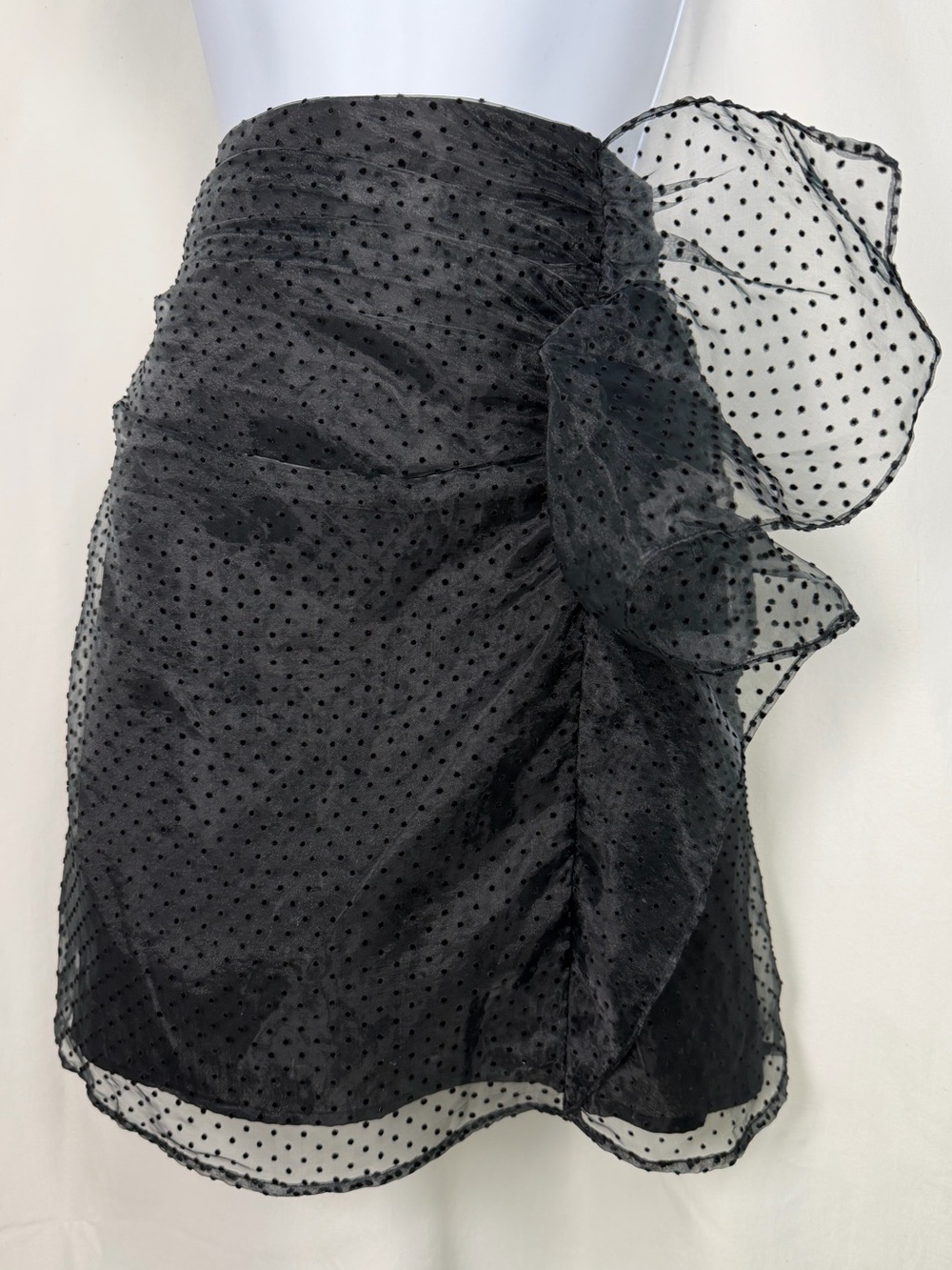 Topshop Black Flocked Polka Dot Ruffle Mini Skirt US 6